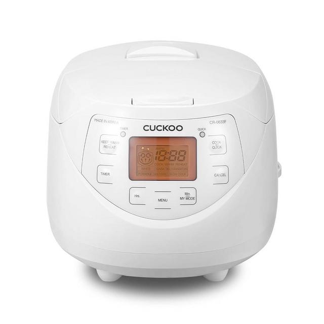 CUCKOO CR-0633F | 6-Cup (Uncooked) Micom Rice Cooker | 9 Menu Options: White Rice, Brown Rice & More, Nonstick Inner Pot, Made in Korea | White