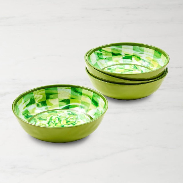 MacKenzie-Childs Green Marble Check Melamine Small Bowls, Set of 4