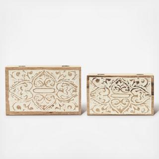 Hand Carved 2-Piece Mango Wood Box Set