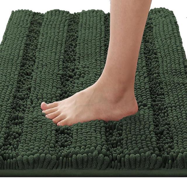 H.VERSAILTEX Bathroom Rugs Bath Rugs for Bathroom Non Slip Bath Mats Extra Thick Chenille Striped Rug 17" x 24" Absorbent Soft Shaggy Washable Dry Fast Bath Mats for Bathroom Floor - Bronze Green