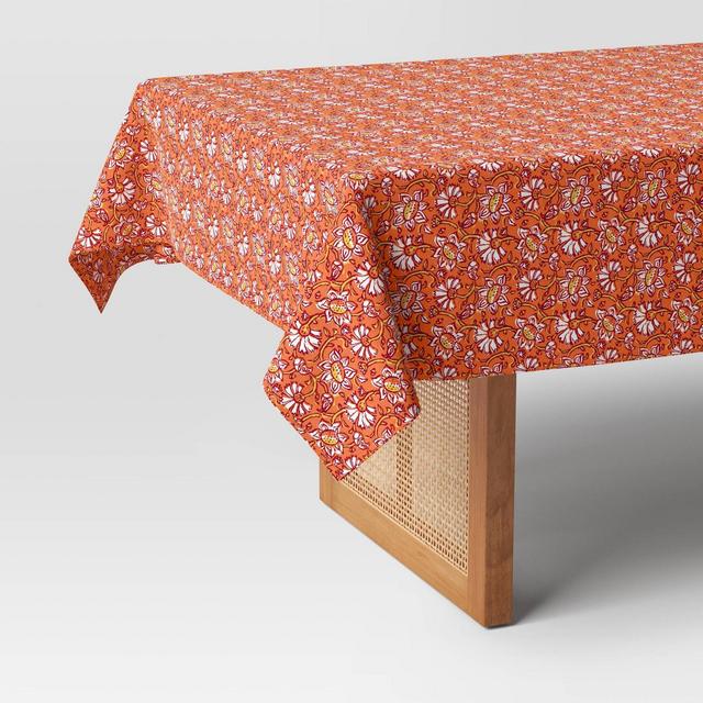 60"x104" Floral Tablecloth Terracotta Orange - Threshold™