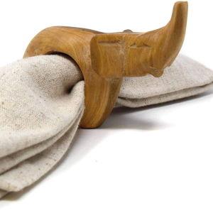 Handcarved Elephant Mahogany Wooden Napkin Ring Holders, Elephant, Set of 6 (KWF012_E)