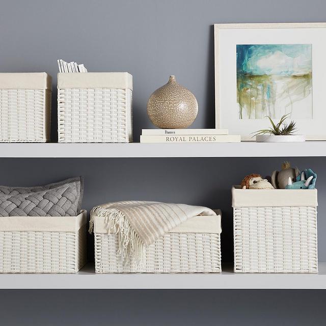 White Montauk Woven Rectangular Storage Bins