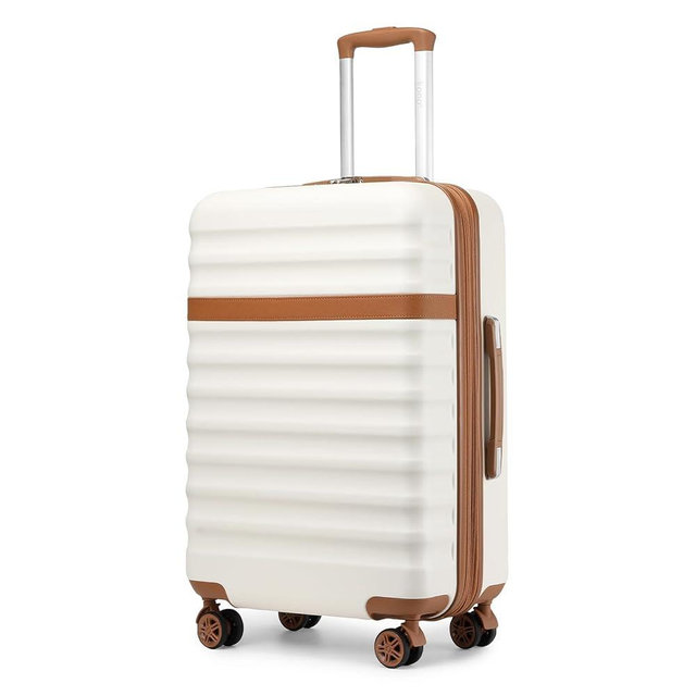 Kono Medium - Sized Checked Luggage, 24 - Inch Expandable with Spinner Wheels, TSA Lock, ABS + PC Lightweight Travel Suitcase with Larger Capacity and Lighter Weight, Cream Brown