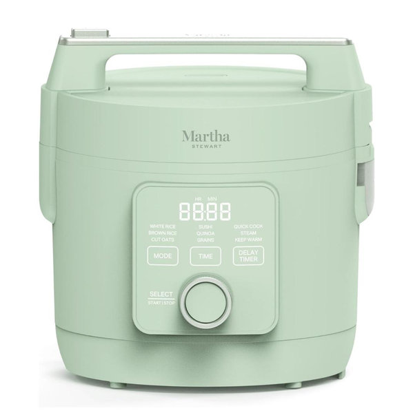 Martha Stewart Rice Cooker, 4 Cup (Uncooked) / 8 Cup (Cooked), Ceramic Non-Stick Removable Pot, Keep Warm, Measure Markings, Steam Basket, Brown & Sushi Rice, Quick Cook, Quinoa, Grains, Oats, Honeydew Green