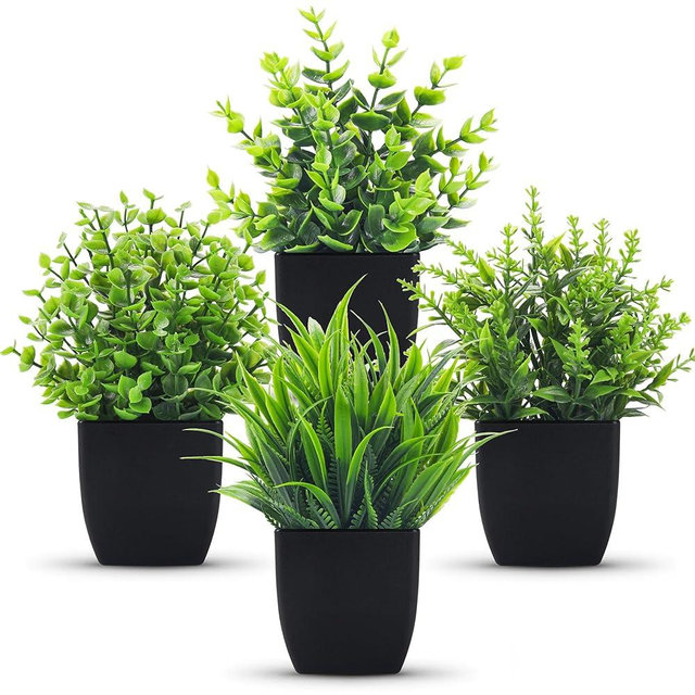 Der Rose 4 Packs Fake Plants Small Artificial Mini Faux Plants Indoor for Room Home Office Shelf Decor