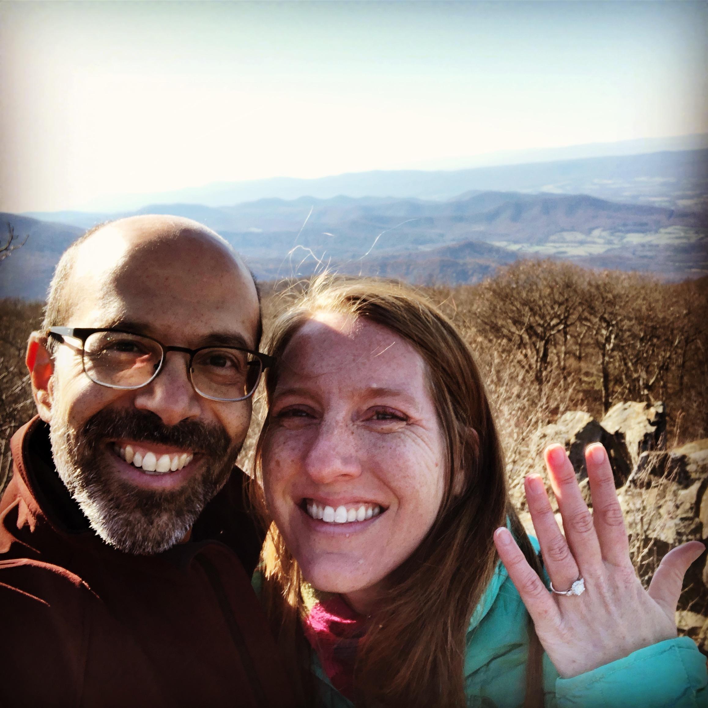 Engaged! Doing one of our favorite activities (hiking) in one of our favorite places (Shenandoah).