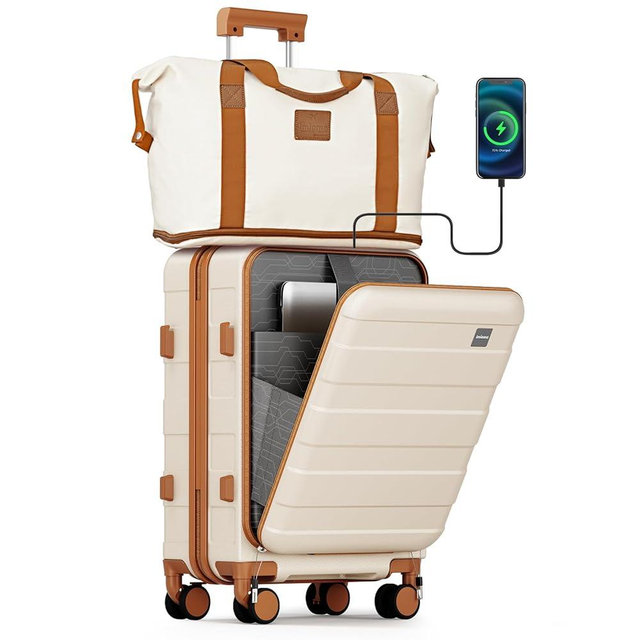 imiomo Carry on Luggage Airline Approved with TSA Lock, Hard Shell 20 Inch Travel Carry-on Suitcase with Spinner Wheels and Charging Port, White