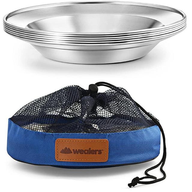 Stainless Steel Plate Set - 8.5 inch Ultra-Portable Dinnerware Set BPA Free Plates for Outdoor Camping | Hiking | Picnic | BBQ | Beach