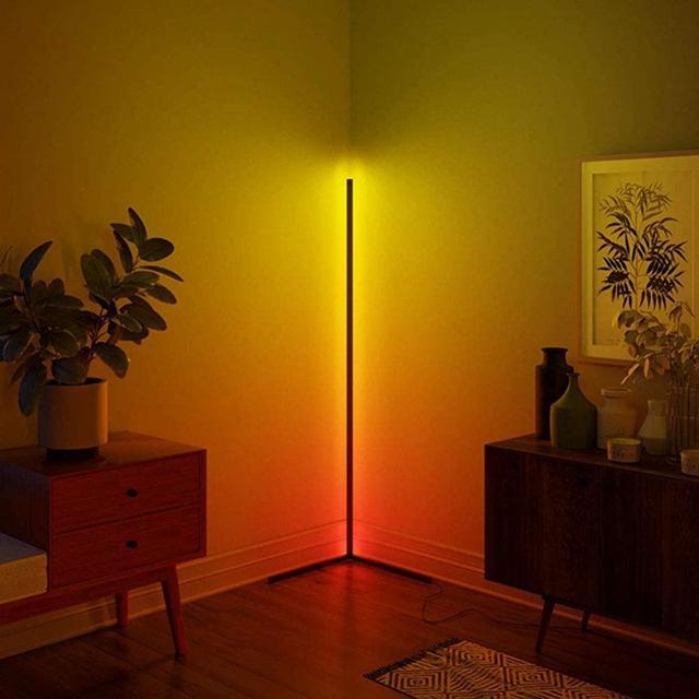 Corner Floor Lamp Nordic Decoration Home Floor Lamps for Living Room Night Light Dimming Standing Lamp Bedroom Decor Floor Light, RGB Remote Control Discoloration,Black