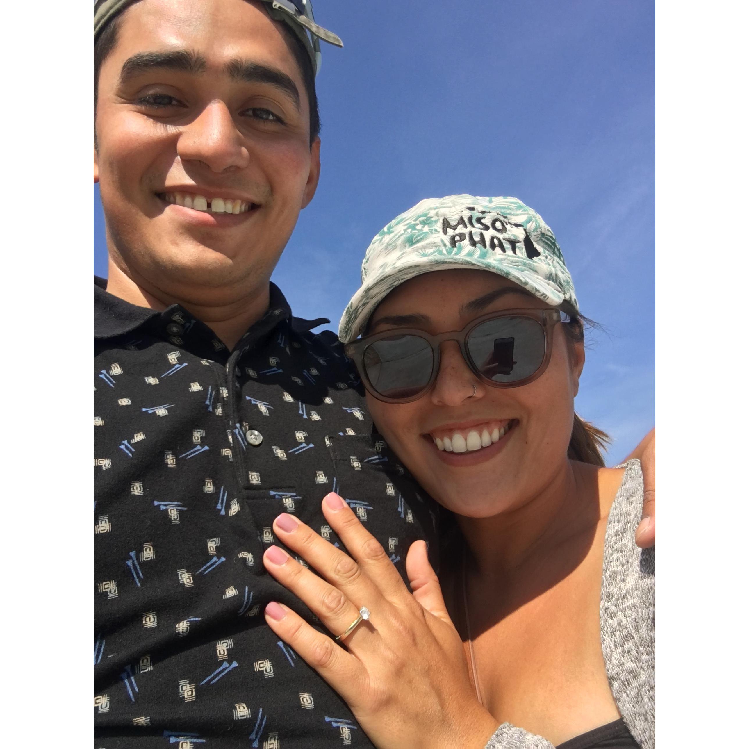 Engagement photos can be awkward. But our smiles our 100% off the charts, pure, joy and happiness.