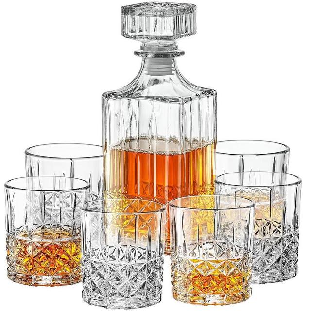 Whiskey Decanter Set with Glasses - Prestigious Whiskey Set with 25oz Liquor Decanter and 6 Glasses - Upscale Whisky Decanter & Glass Set - Birthday Gifts for Men Dad Boyfriend Groomsmen Fathers Day