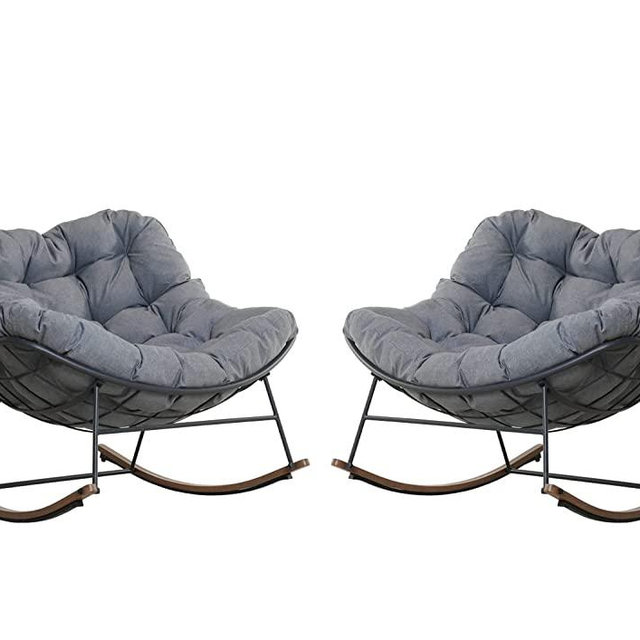Grand Patio Indoor & Outdoor, 2-Piece Royal Rocking Chairs, Patio Padded Cushion Rocker Recliner Chair Set of 2 for Front Porch, Garden, Patio, Backyard, Grey, 2PCS