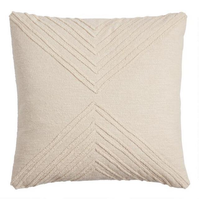 Ivory Geometric Embroidered Throw Pillow