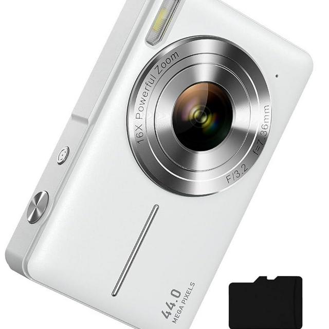Camkory Digital Camera, Camera for Kids, FHD 1080P Point and Shoot Camera with 32GB Card 16X Zoom Anti Shake, Compact Small Camera Gift for Boys Girls Kids, White