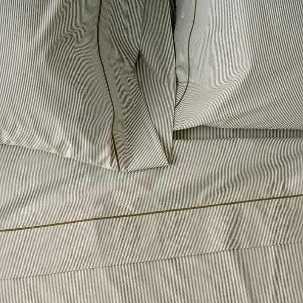 Hudson Yarn-Dyed Pinstripe Sheet Set in winter moss