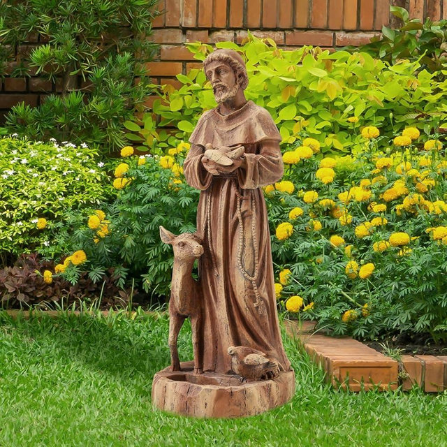 YOLENY St Francis of Assisi Statue Outdoor with Bird Feeder, 25" H Saint Francis Garden Statue All-Weather, Religious Sculpture Decor for Patio Lawns