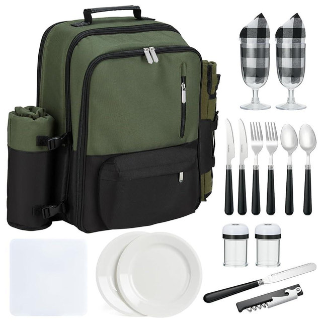 Couple Gifts Picnic Basket, 24L Insulated Picnic Backpack for 2, Green| Anniversary Newlywed Wedding Engagement Gifts for Couples, Bachelorette Bridal Shower Gift for Bride