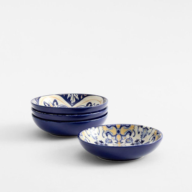 Lisbon Stoneware Dip Bowls, Mixed Set of 4 - Blue/White