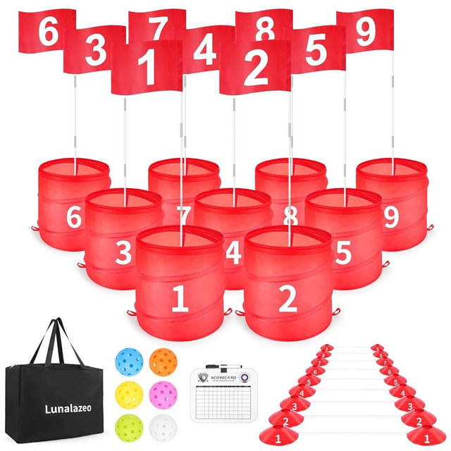 Golf Bucket Outdoor Yard Games, Golf Practice Toys for Family, Adults and Kids, Portable Golf Course for Backyard, Lawn, Park, Beach, Camping (9 Hole Course)