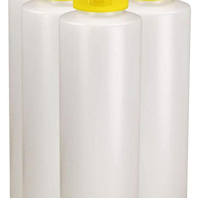 Pinnacle Mercantile Condiment Squeeze Bottles with Flip Top Hinged Yellow Cap 16 oz Set of 5 (Perfect for Condiments, Sauces, Dressings, BBQ, Ketchup) Made USA