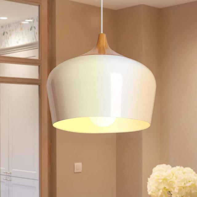 CHYING Modern Pendant Light, Wood Pattern Lantern Lighting Contemporary Metal Dome Ceiling Lights Fixture 47.25 inch Adjustable Height for Barn Dining Room Kitchen Island Living Room Bedroom