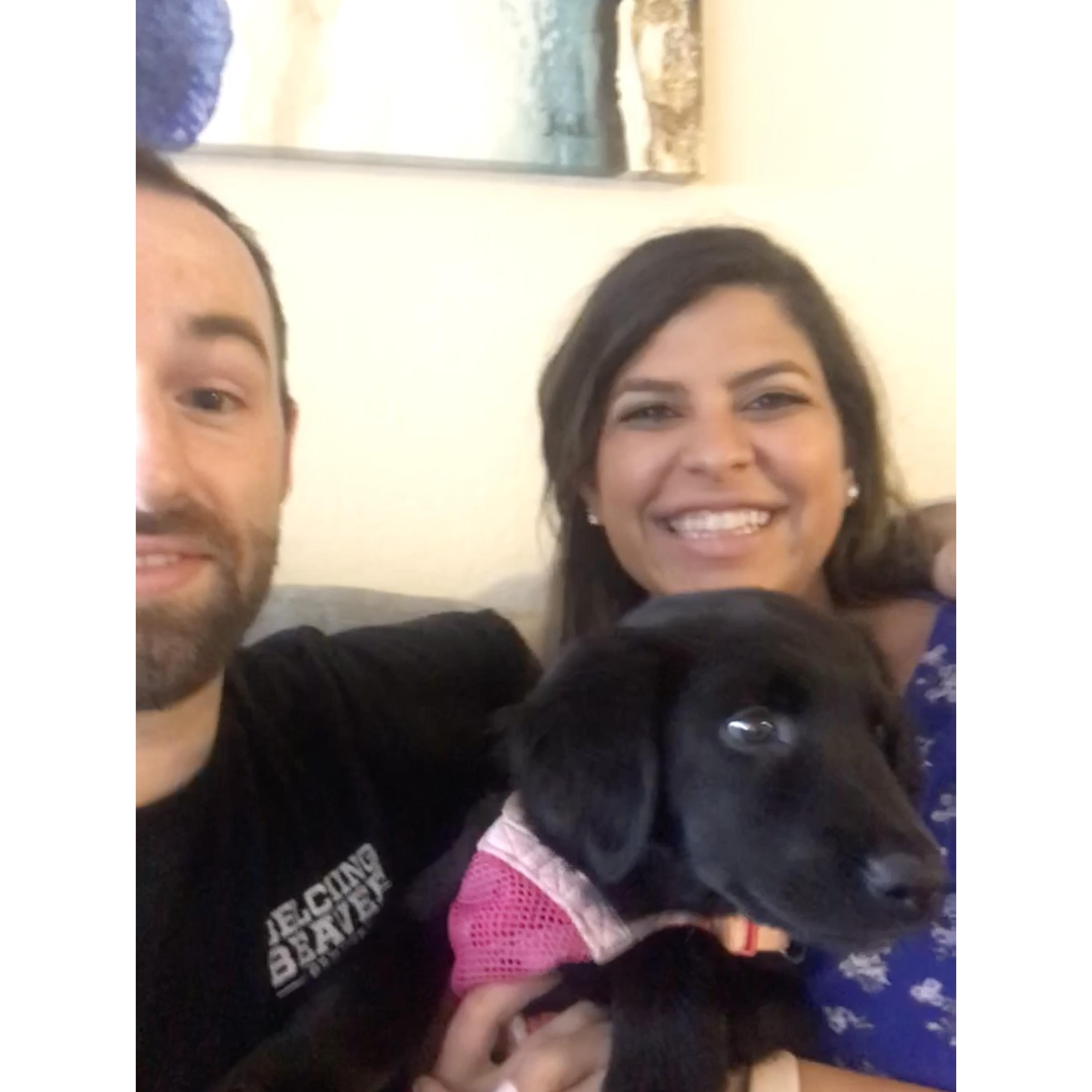 Our first family photo with our sweet Millie July 2018
