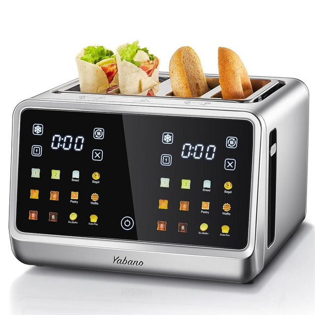 Yabano 4-Slice Toaster with Smart Touch Control, 6 Shade Levels & 6 Bread Settings, Extra Wide Slot for Bagels/English Muffins, Compact Design with Removable Crumb Tray