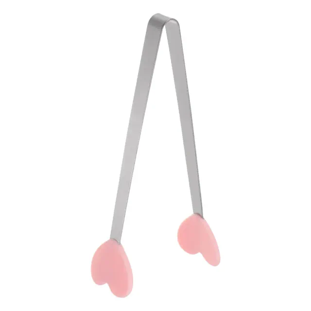 Unique Bargains Stainless Steel Silicone Tips Heart Shape Food Tongs 5.3 Inch Pink