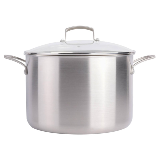 Gibson Home Babish 12qt Triply Stainless Steel Professional Grade Stock Pot with Lid: 14.5" Diameter, Silver, 11 lbs