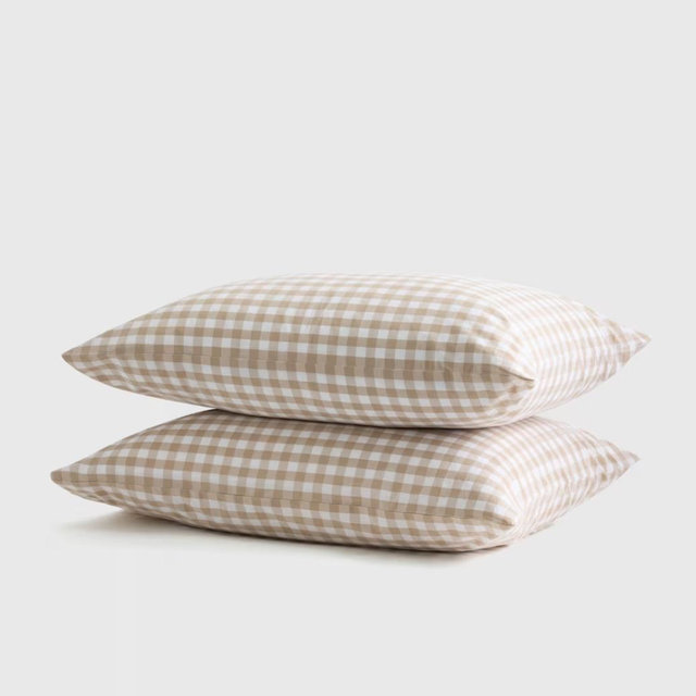 Organic Crisp Percale Pillowcase Set - King - Cafe Gingham