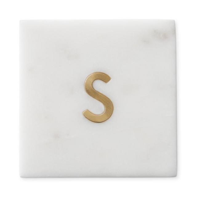 Marble & Brass Monogram Coasters, S
