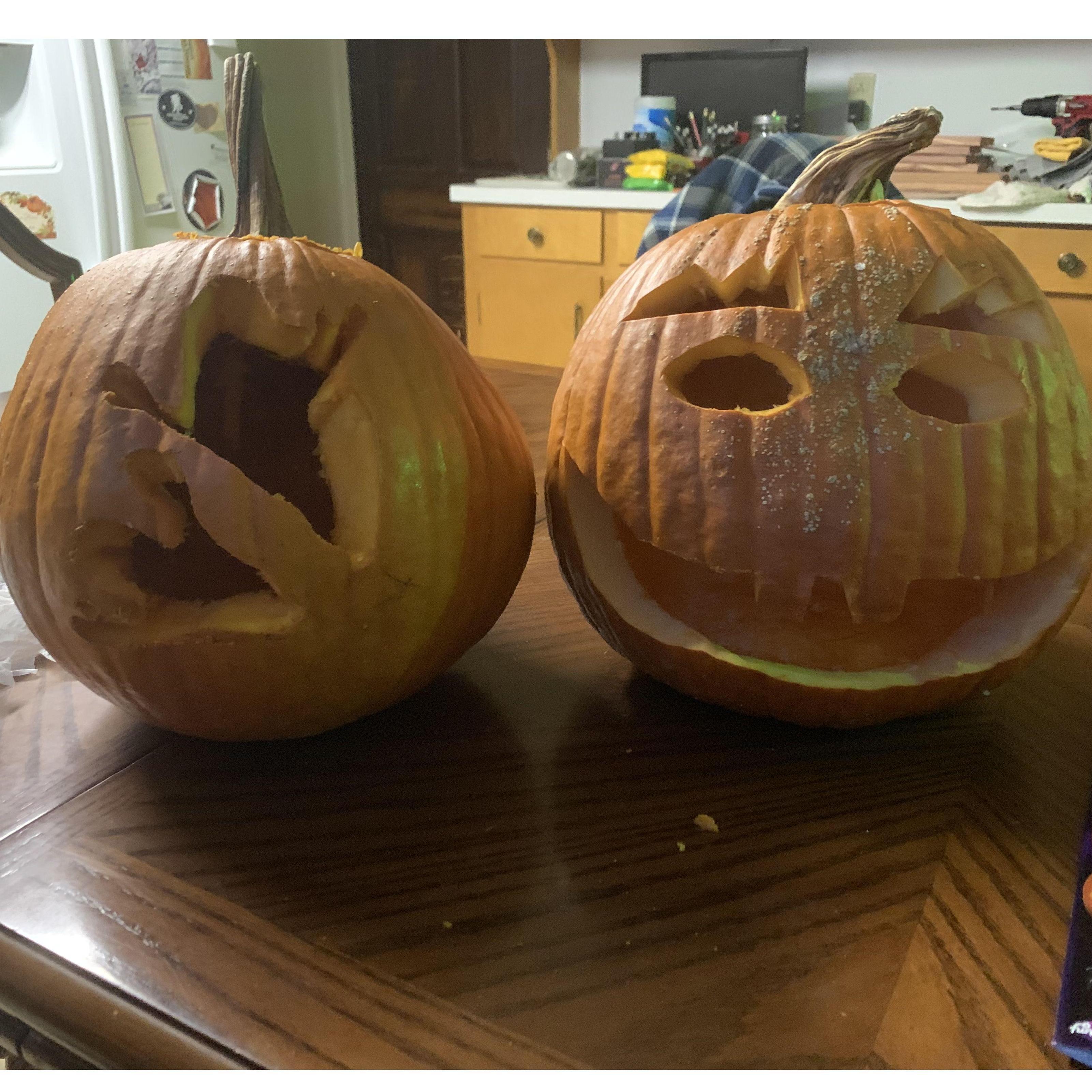 Our pumpkins from our first date! (Can you guess which one was Angie's?)