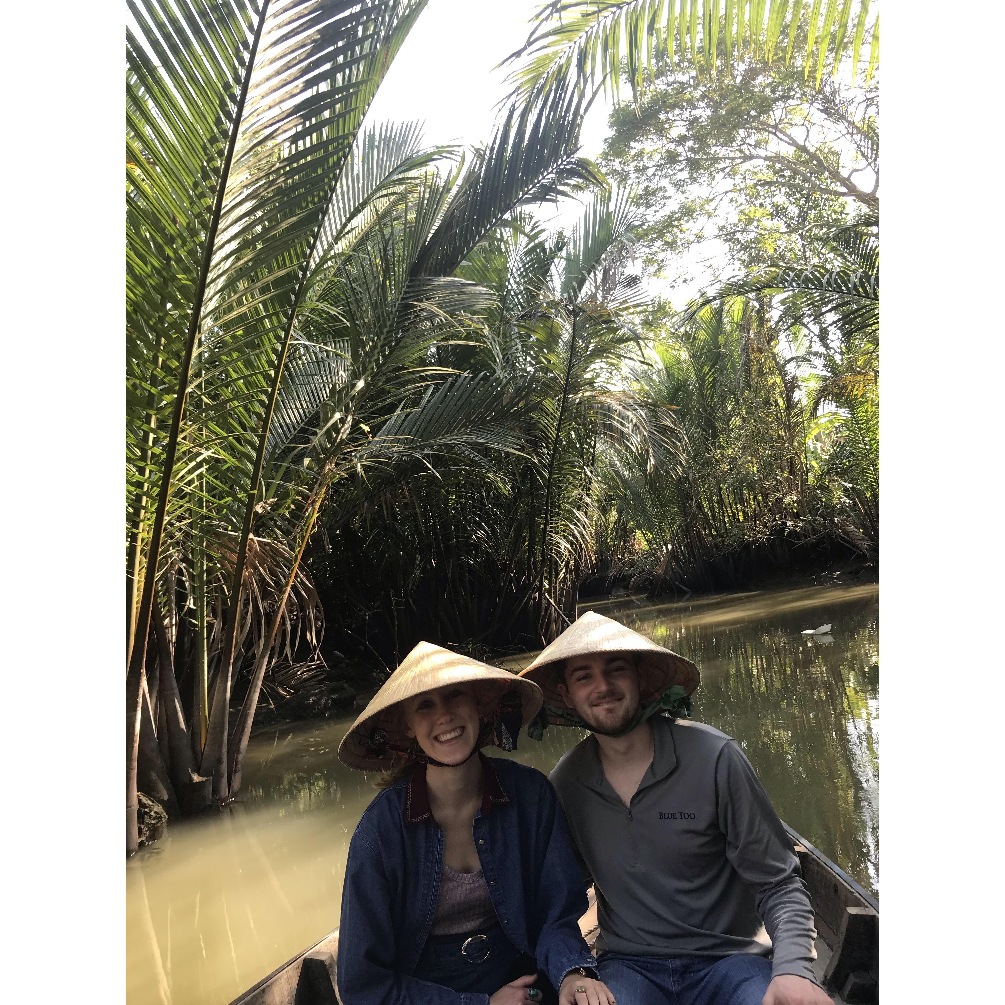 Floating down the Mekong Delta in Vietnam. Liam visited Hannah while she was sailing on Semester at Sea