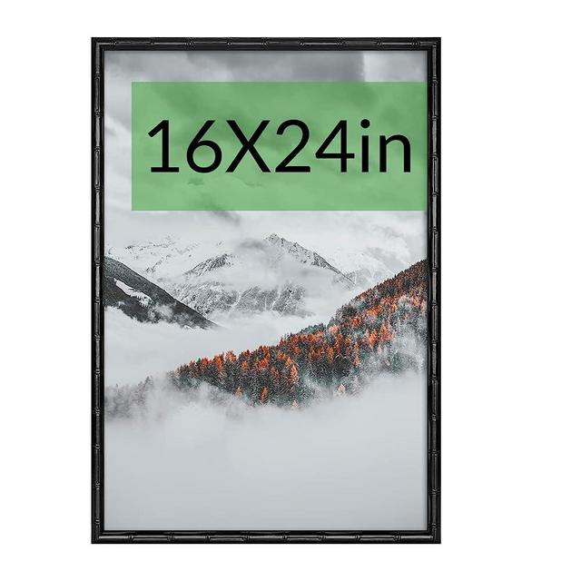 16x24 Picture Frame, Black Poster Frame, Bamboo Design Natural Gallery Frame, Horizontal or Vertical Format, Sturdy Frame and Plexiglass, Large Photo Frame Wall Art, for Photos, Artworks, Posters