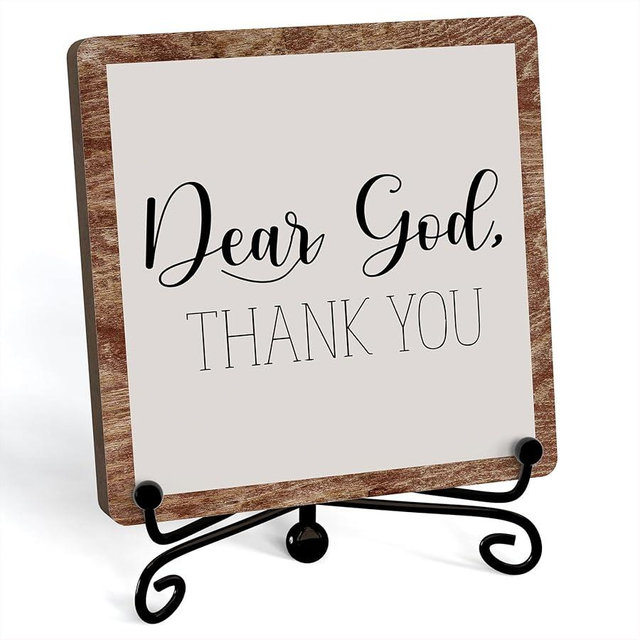 Modern Farmhouse Decor, Home Decor For Living Room, Boho Chic Aesthetic Shelf Decorations, Christian Rutsic Dear God Sign, Farm House Entryway Tv Stand Fireplace Coffee Table Decoration (06)