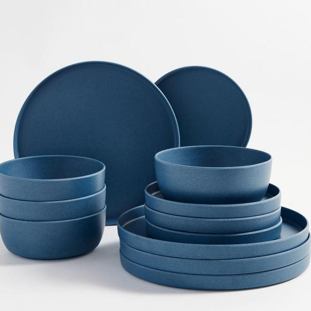 Mason Modern Melamine 12-Piece Dinnerware Set - Steel Blue