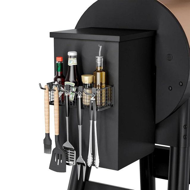 HIQCVOU Magnetic Storage Bin for Traeger Grills, Traeger Accessories Compatible with Traeger Pro 22, Pro 34, Pro 575, Pro 780, Ironwood 885/650 & Z GRILLS, PIT BOSS Wood Pellet Smoker (Black 1 Pack)