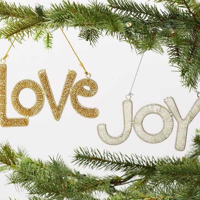 Pb Beaded Love Ornament: Gold S/2