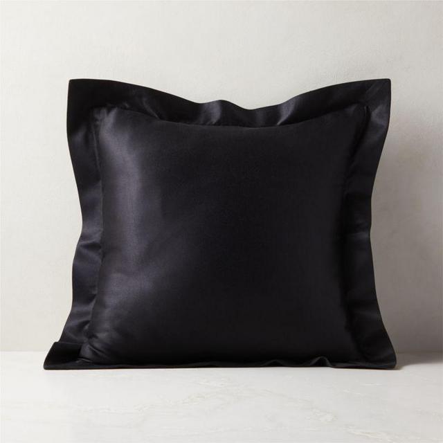 20" Cloud Black Satin Pillow with Down-Alternative Insert in Black
