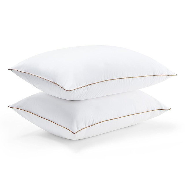 puredown® Goose Feathers and Polyester Pillows, Premium Medium to Firm Bed Pillows for Sleeping, Luxury Pillows with Downproof Cover, 2 Pack, King Size, 20x36 Inches