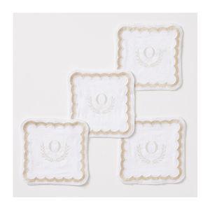 Bespoke Embroidered Coasters, Set of 4, Scalloped, Taupe (Design:Didot Wreath - style I69 & Color: Ivory)