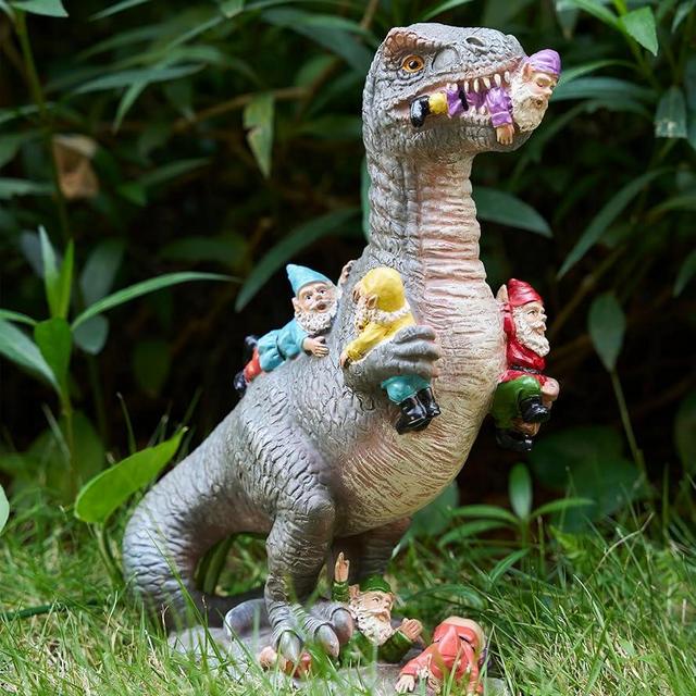 BOIHEGU Dinosaur Garden Gnome Statue 12 Inches, Humorous and Interactive Outdoor Decorations for Yard