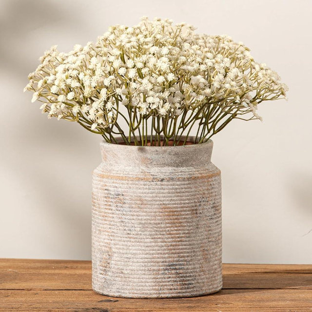 Ceramic Flower Vase 7.5 inch Farmhouse Rustic Vase for Home Decor Handcrafted Pottery Terracotta Vases for Dining Table Decor Fireplace Living Room Bathroom Wedding Centerpiece (L-Terracotta)