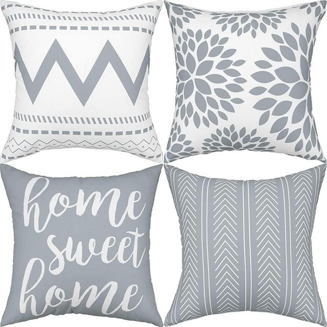 Gusgopo Throw Pillow Covers 16 x 16 Set of 4, Geometry Outdoor Square Pillow Cushion Cases, Modern Decorative Pillow Covers for Couch Sofa Bedroom Car, Grey