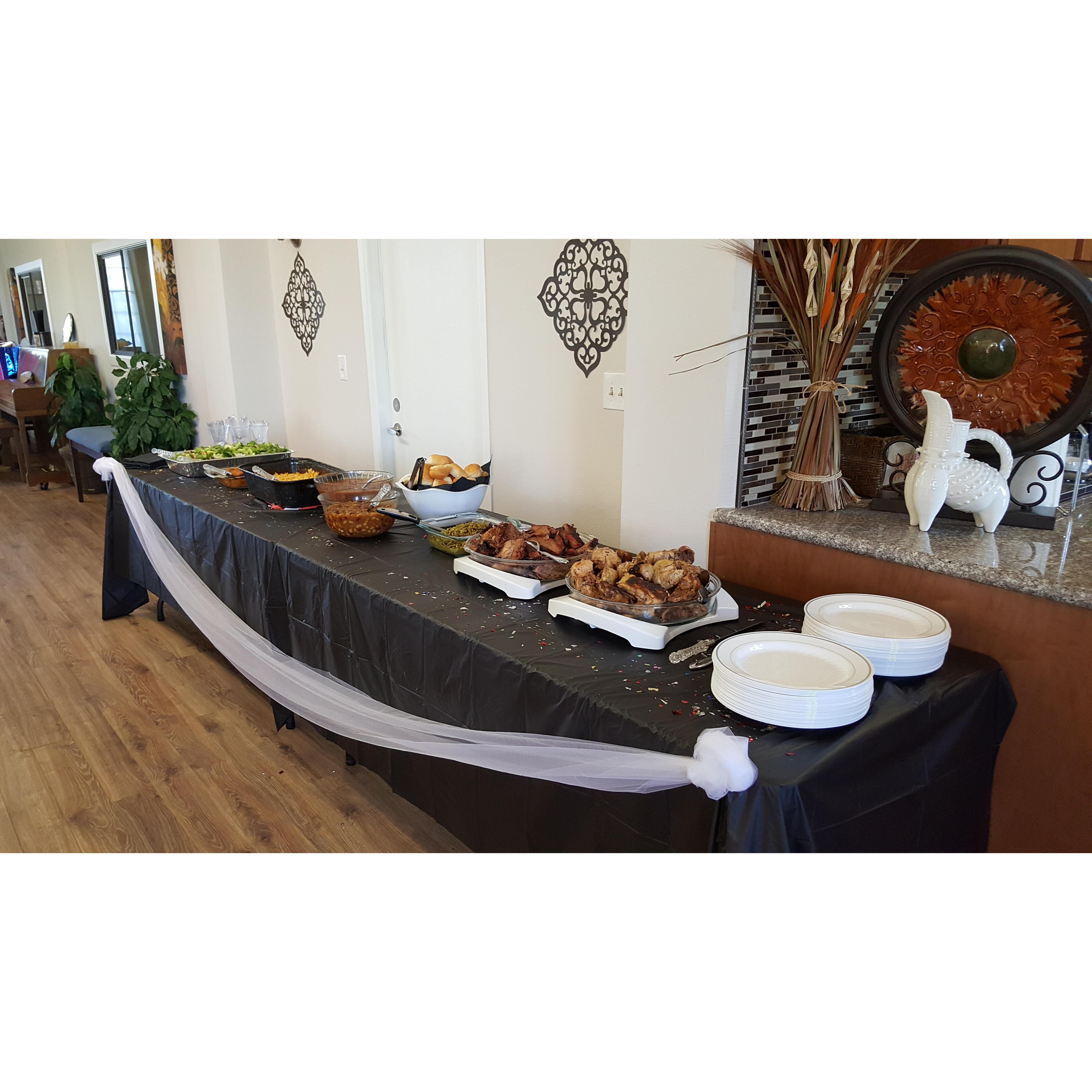 Bridal shower buffet. Thank you Auntie Shawn! The food was AH-mazing!!!