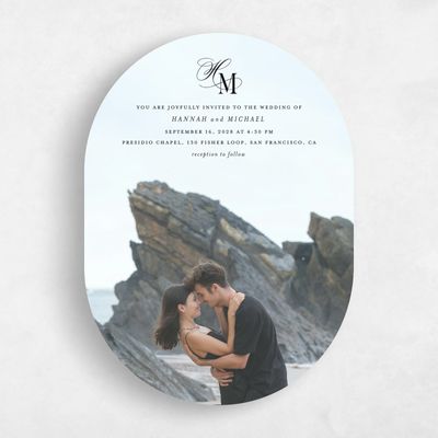 Black Oval Wedding Invitation - Jalen Photo