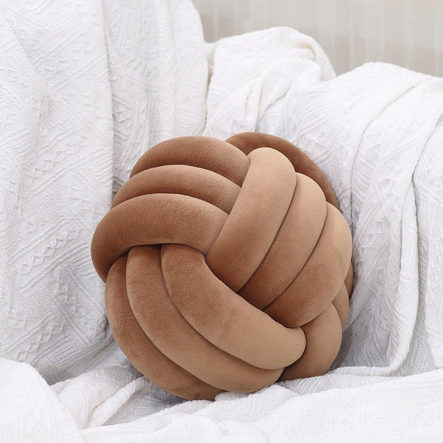 Petrella Knot Pillow Ball Round Throw Pillows Home Decor Cushion Decorative Aesthetic Throw Pillows，Coffee 8inch