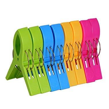 ECROCY 8 Pack Beach Towel Clips in Bright Colors - Jumbo Size Beach Chair Towel Clips - Keep Your Towel from Blowing Away,Clothes Lines