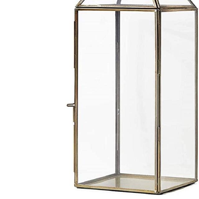 Serene Spaces Living Large Size Square Gold Lantern with Glass Panels, Measures 16 inches Tall, Sold Individually